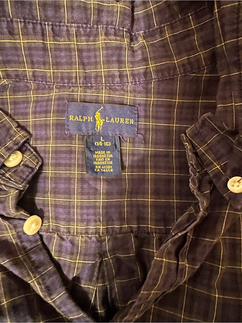 Ralph Lauren Navy and Yellow Plaid Button-Down Shirt